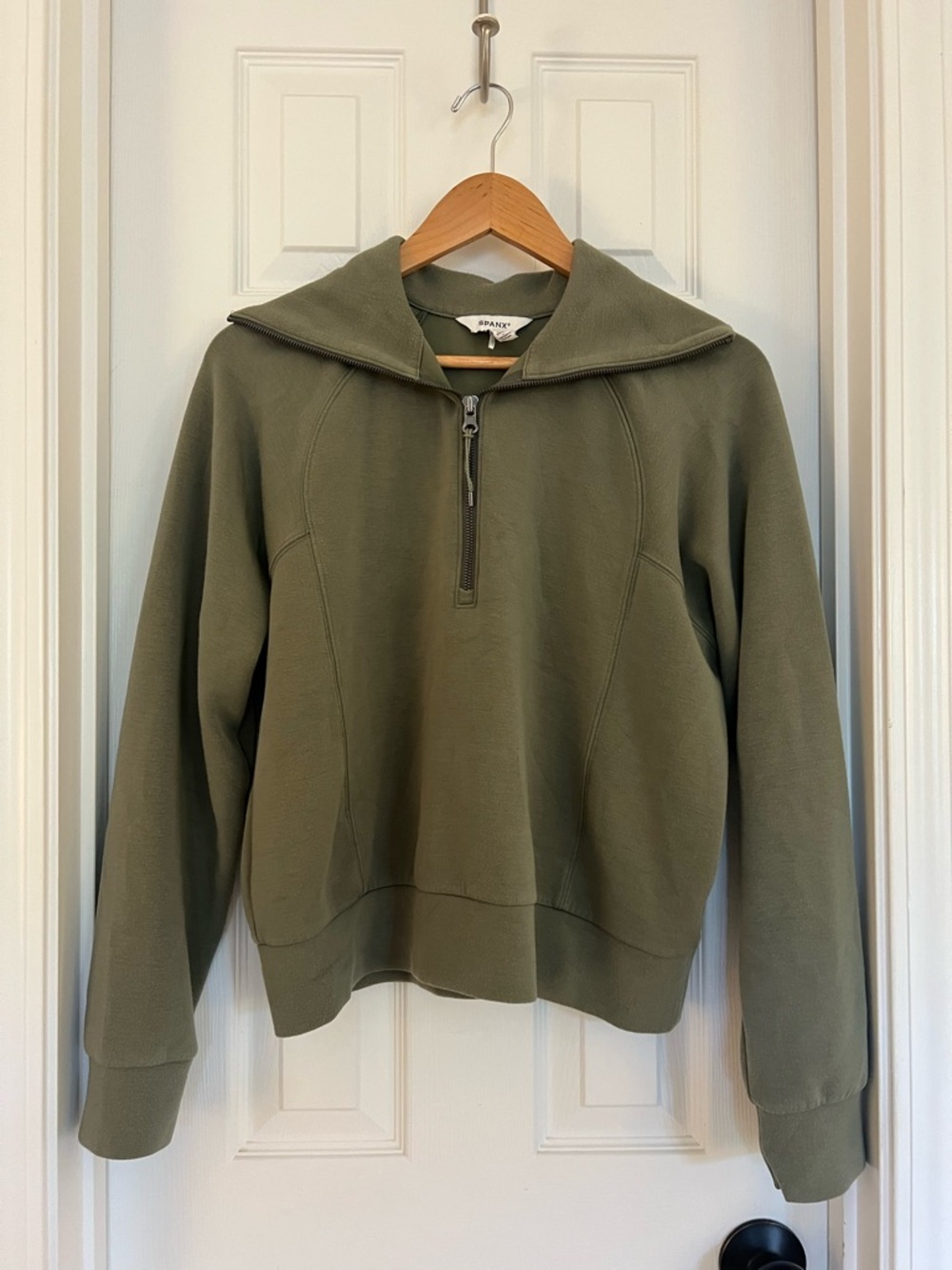 SPANX Olive Green Half-Zip Pullover Sweatshirt